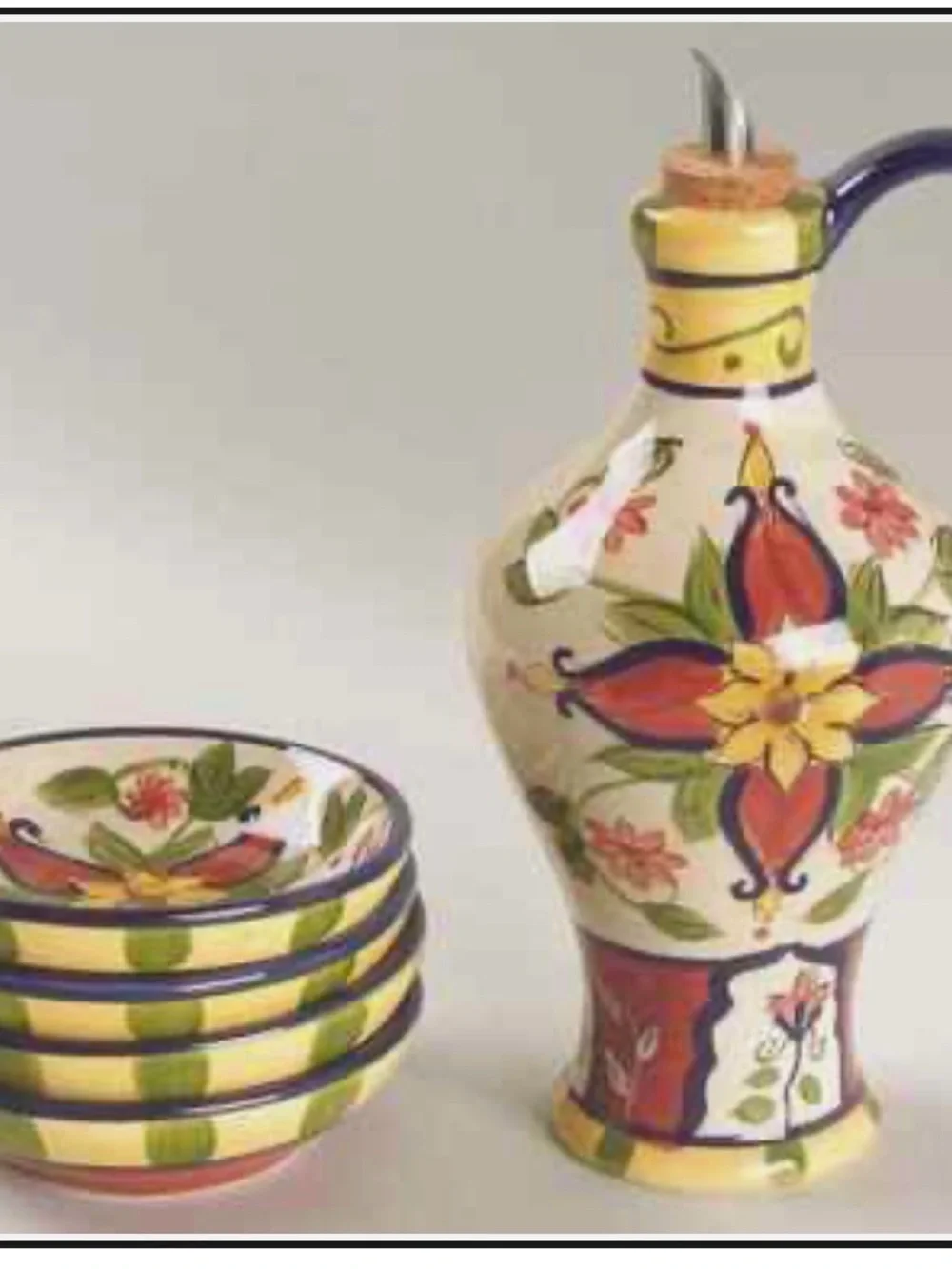 Pier 1 Vallarta Oil Jar & Drizzler Set with 4 Bread Dipping Bowls Discontinued